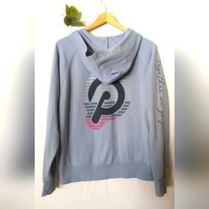 Peloton Blue Half-Zip Hoodie with Logo "Together We Go Far" Size Small Oversized